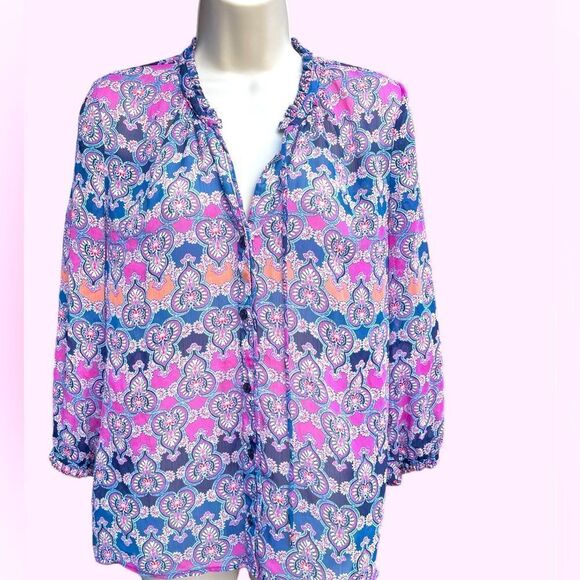 Democracy pink Paisley Blouse size S - Picture 1 of 5